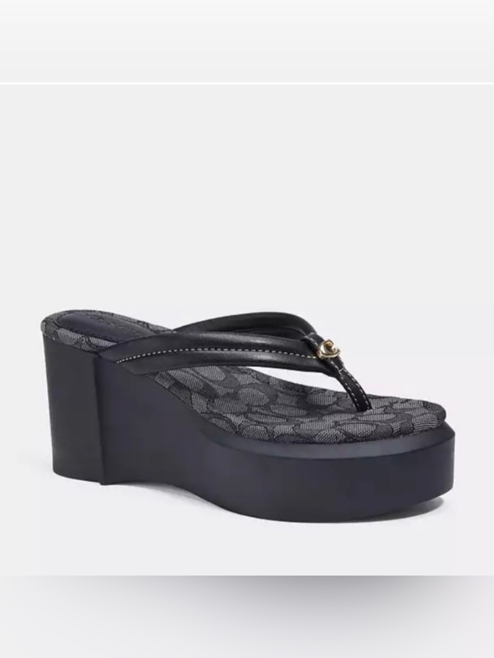 Coach Franki Platform Wedge Flip Flops Black Size 9.0 B NWT